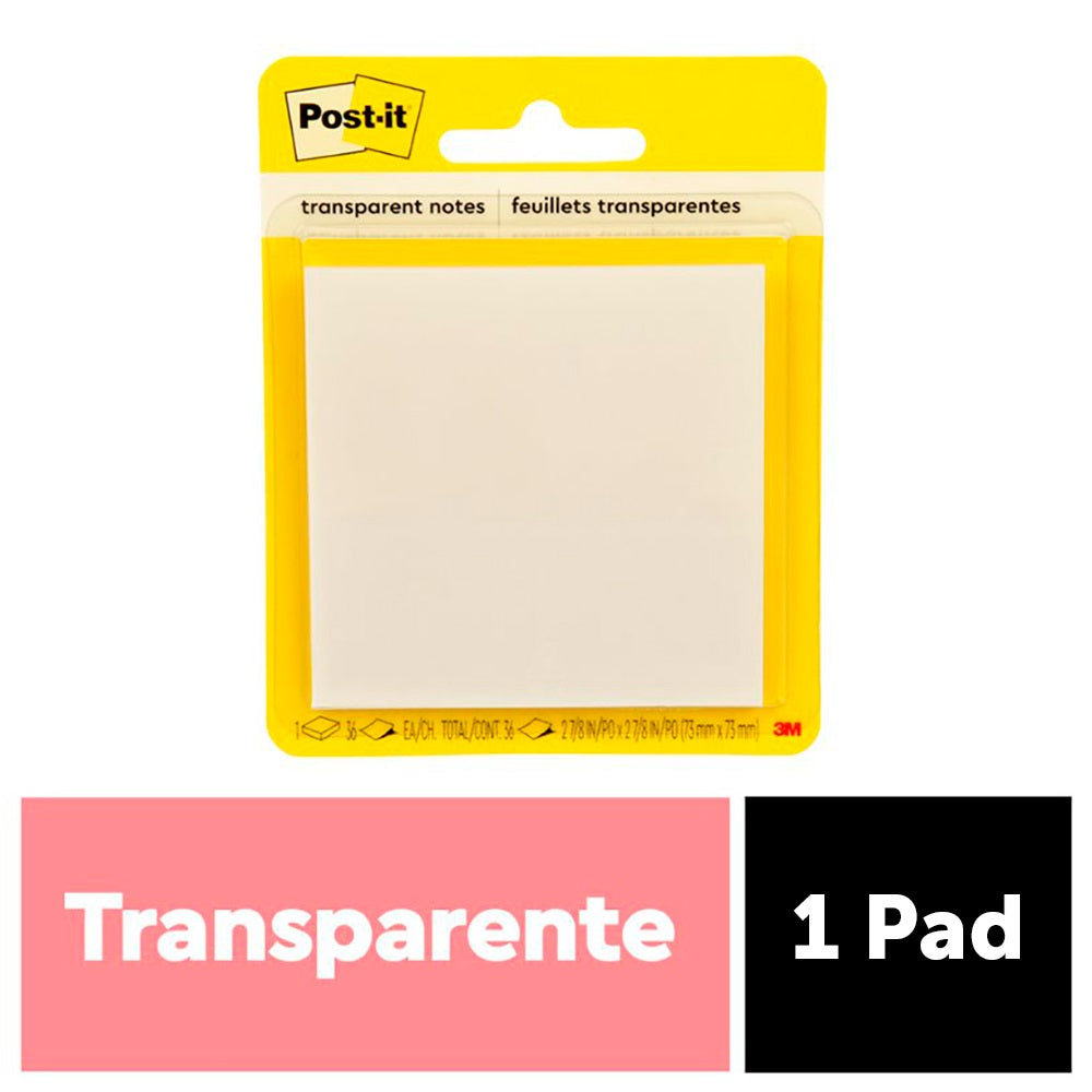 Notas adhesivas 3x3 transparente 36 hojas 600 Post-It