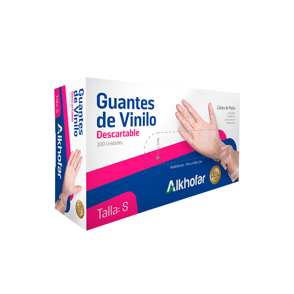 Guantes de vinilo sin polvo transparente x100 und talla S Alkhopar