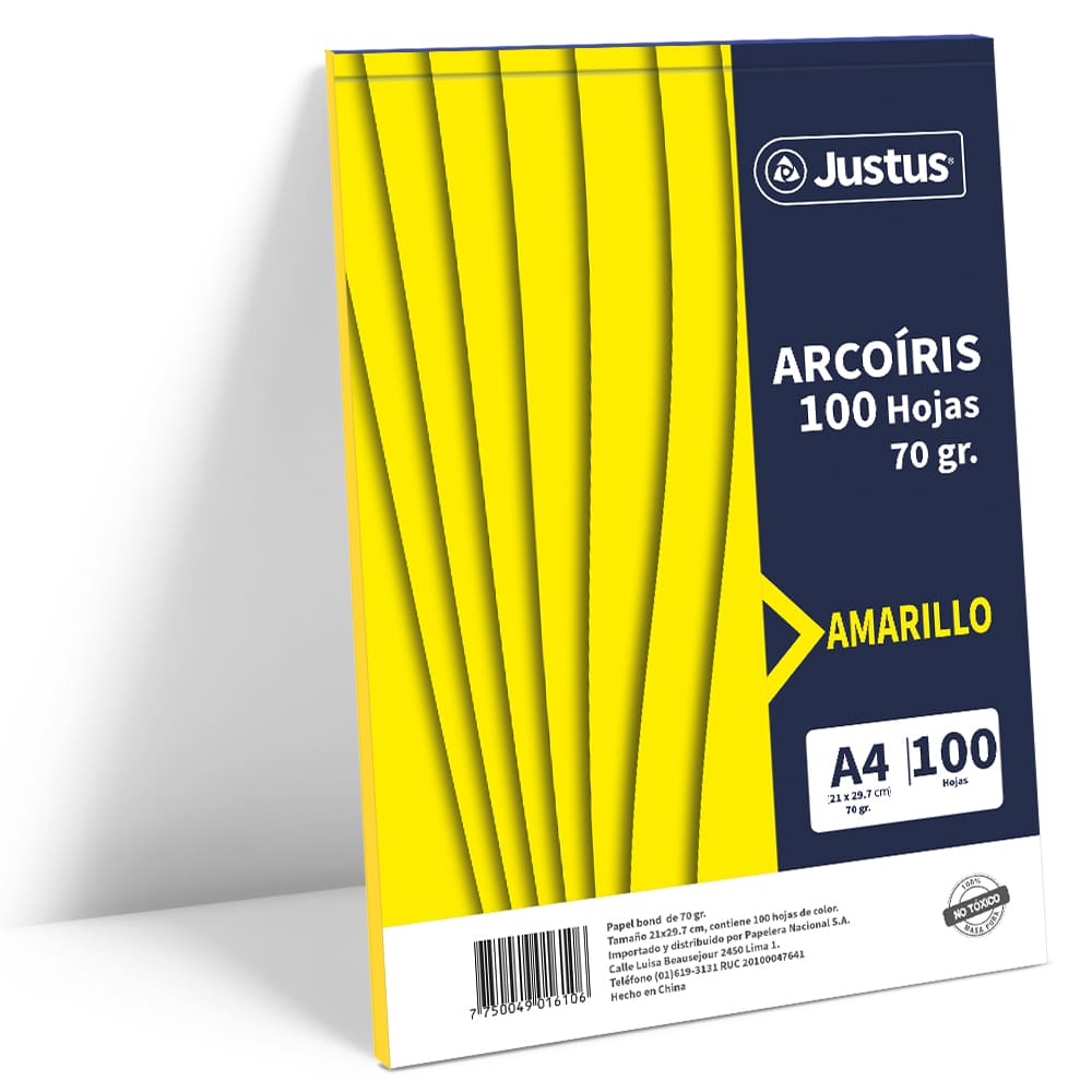 Papel de color A4 100 hojas 70gr amarillo Justus