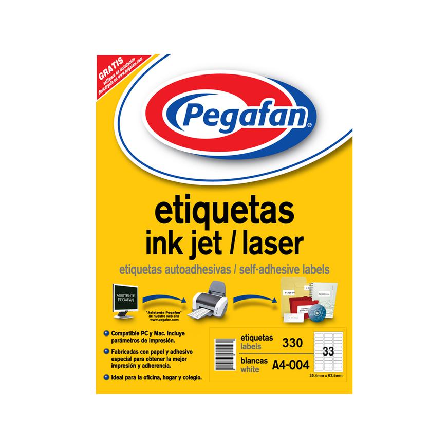 Etiqueta  inkjet A4 004(25.4x63.5mm) 50h 1650 Pegafan