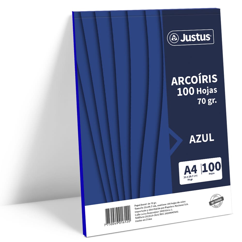 Papel de color A4 100 hojas 70gr azul Justus