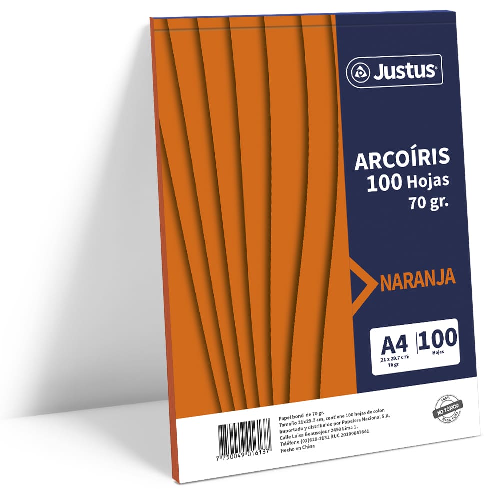 Papel de color A4 100 hojas 70 gr naranja Justus