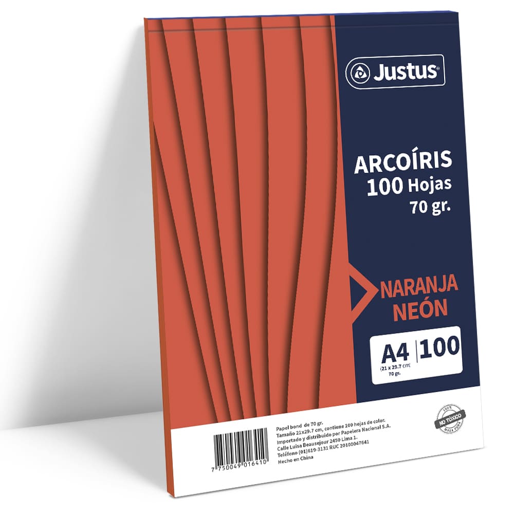 Papel de color A4 100 hojas 70 gr naranja neon Justus