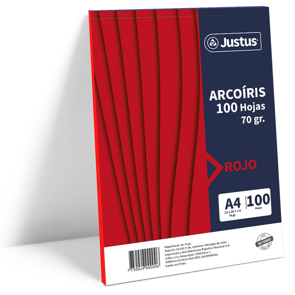 Papel de color A4 100 hojas 70gr rojo Justus