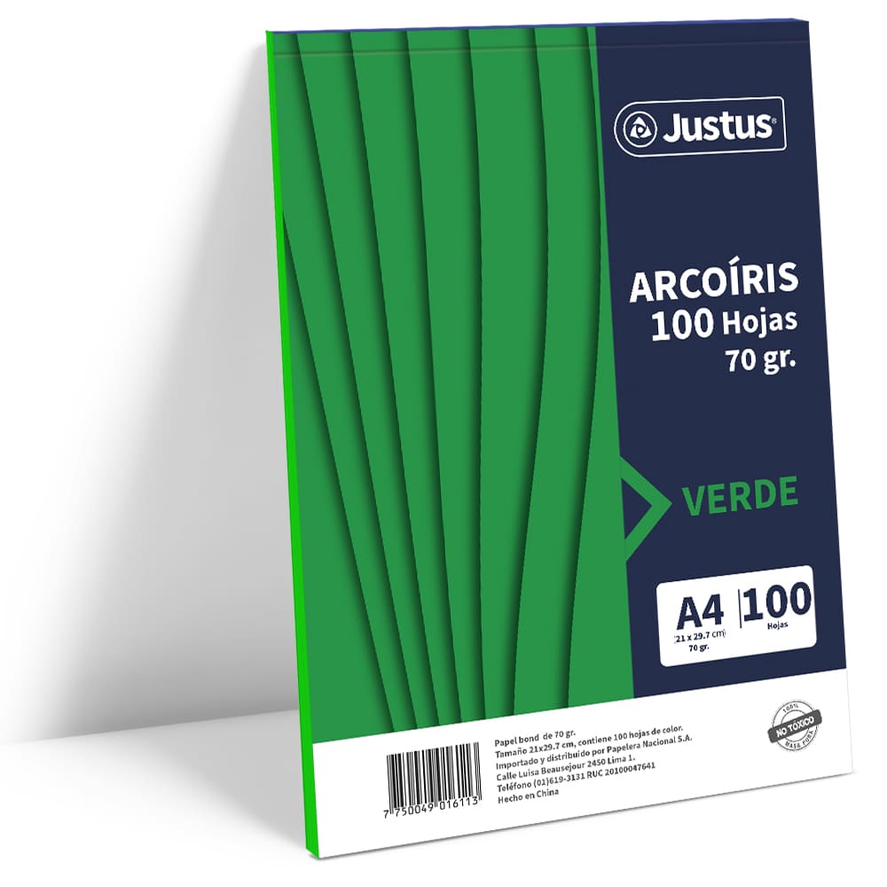 Papel de color A4 100 hojas 70gr verde Justus