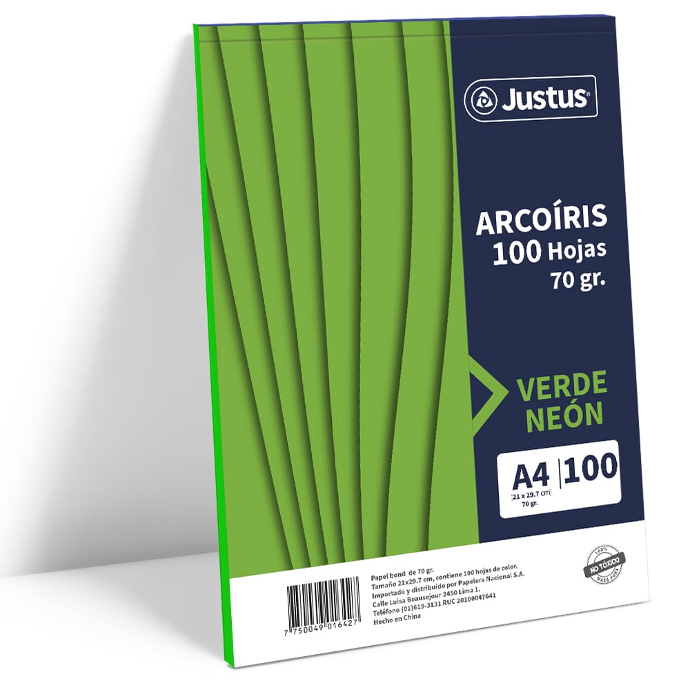 Papel de color A4 100 hojas 70 gr verde neon Justus