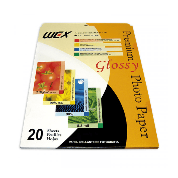 Papel fotográfico glossy A4 170 gr x20 hojas Wex