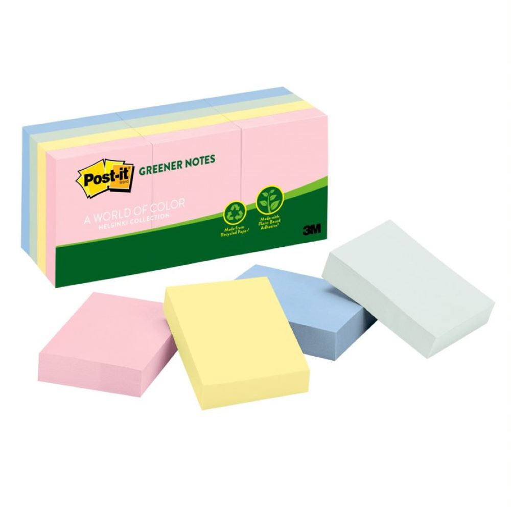 Post-it notas adhesivas 653 recicladas colección helsinki 3.5 cm x 4.8 cm x 12 pack