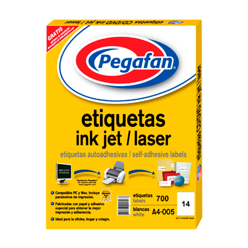 Etiqueta inkjet A4 005(38.1x99mm) 50 hojas 700 unidades por caja pegafan