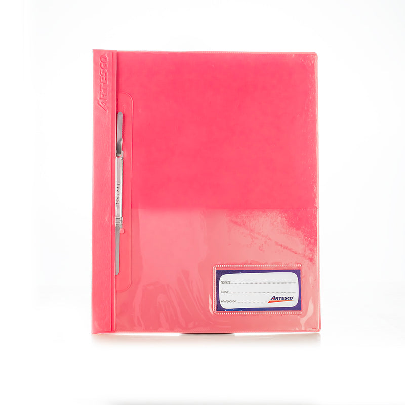 Folder tapa transparente A4 con fastener rosado Artesco