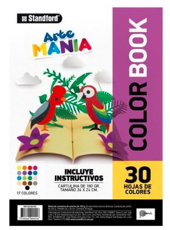 Block color book cartulinas de colores 34cm x 24 cm x 30 hojas Standford